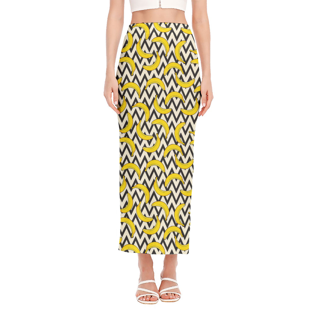 Zigzag Banana Pattern Print Side Slit Maxi Skirt