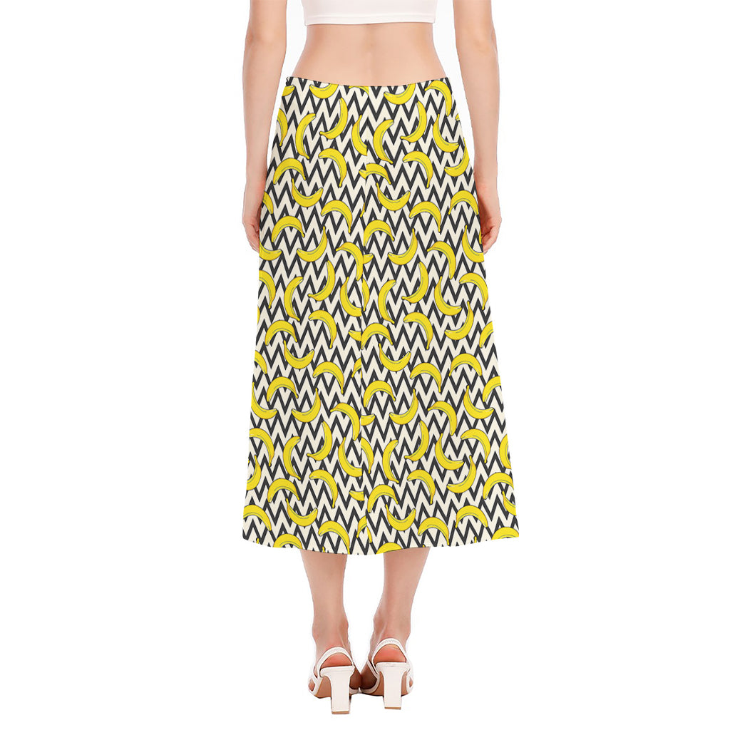 Zigzag Banana Pattern Print Side Slit Midi Skirt