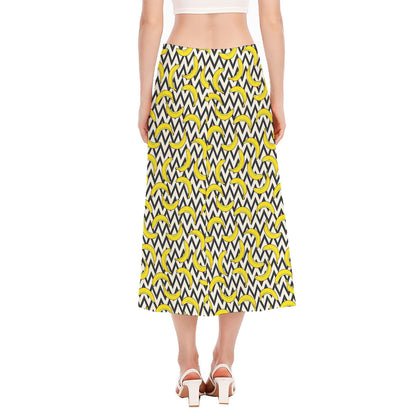 Zigzag Banana Pattern Print Side Slit Midi Skirt