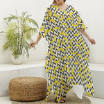 Zigzag Banana Pattern Print Silk V-Neck Kaftan Dress