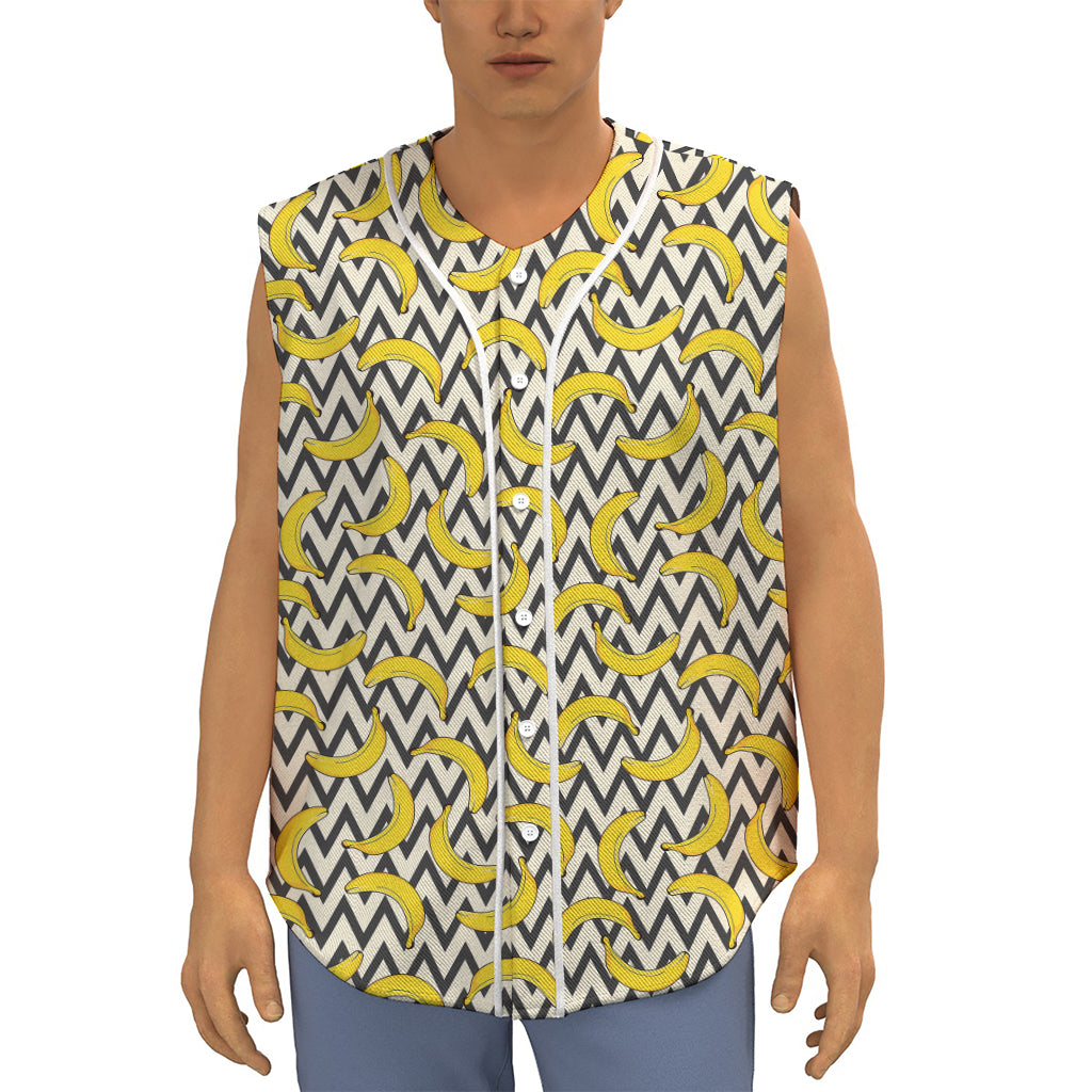 Zigzag Banana Pattern Print Sleeveless Baseball Jersey