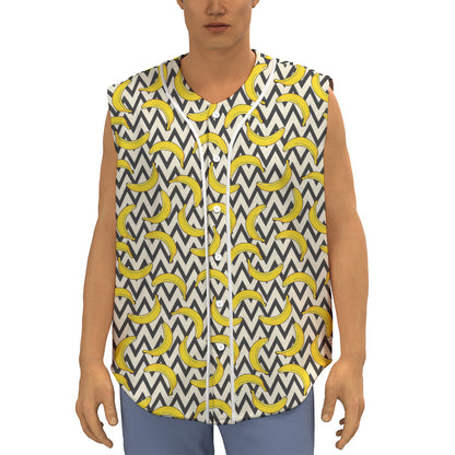 Zigzag Banana Pattern Print Sleeveless Baseball Jersey
