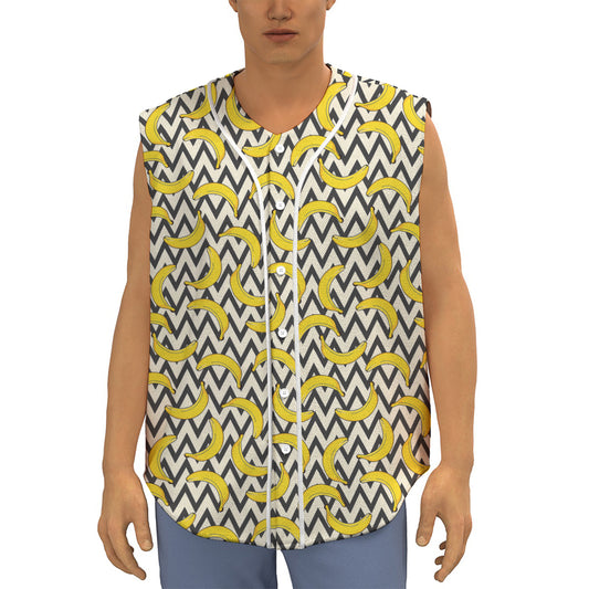 Zigzag Banana Pattern Print Sleeveless Baseball Jersey