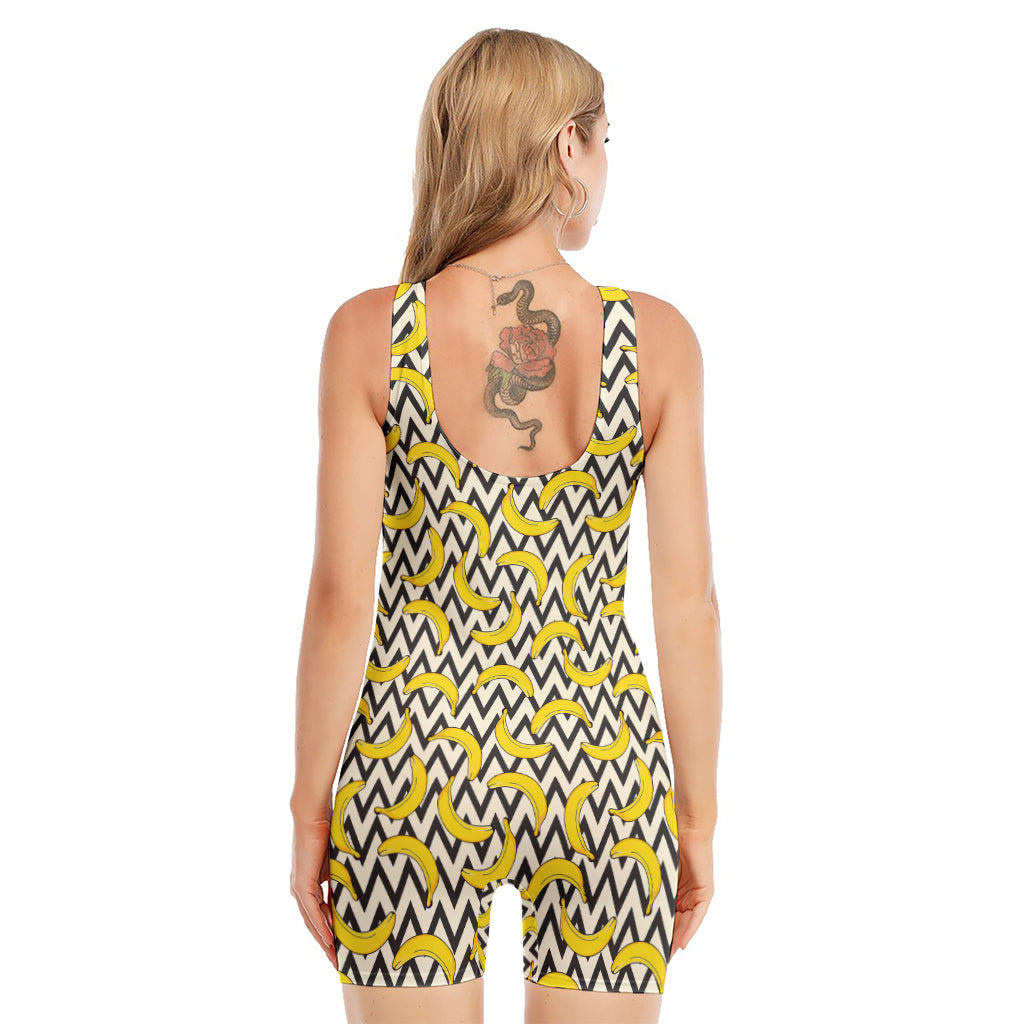 Zigzag Banana Pattern Print Sleeveless One Piece Swimsuit