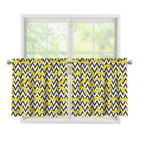 Zigzag Banana Pattern Print Tier Curtains