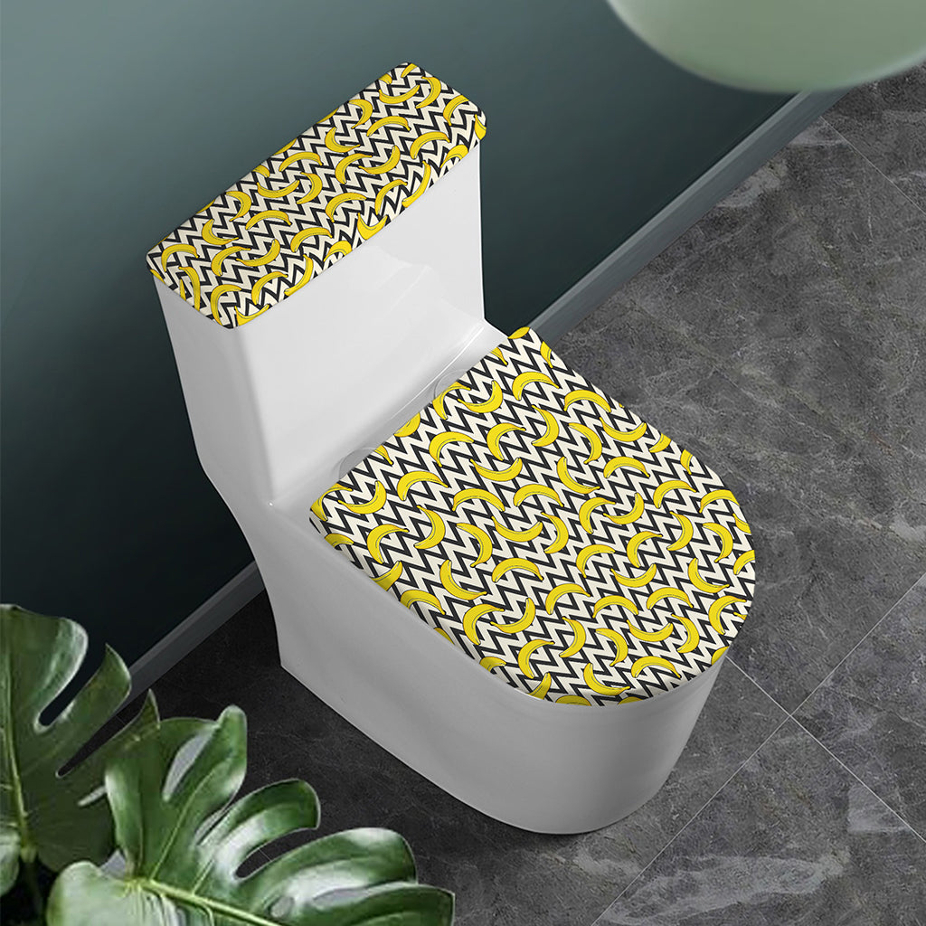 Zigzag Banana Pattern Print Toilet Lid And Tank Cover Set