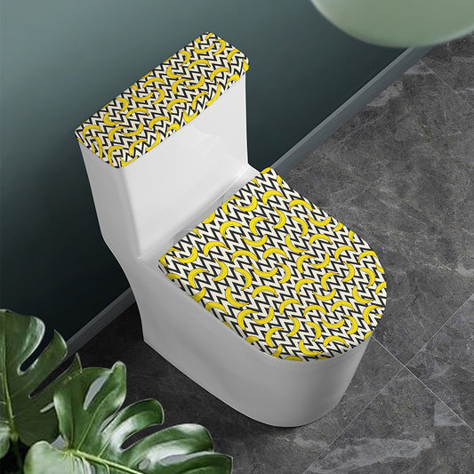 Zigzag Banana Pattern Print Toilet Lid And Tank Cover Set