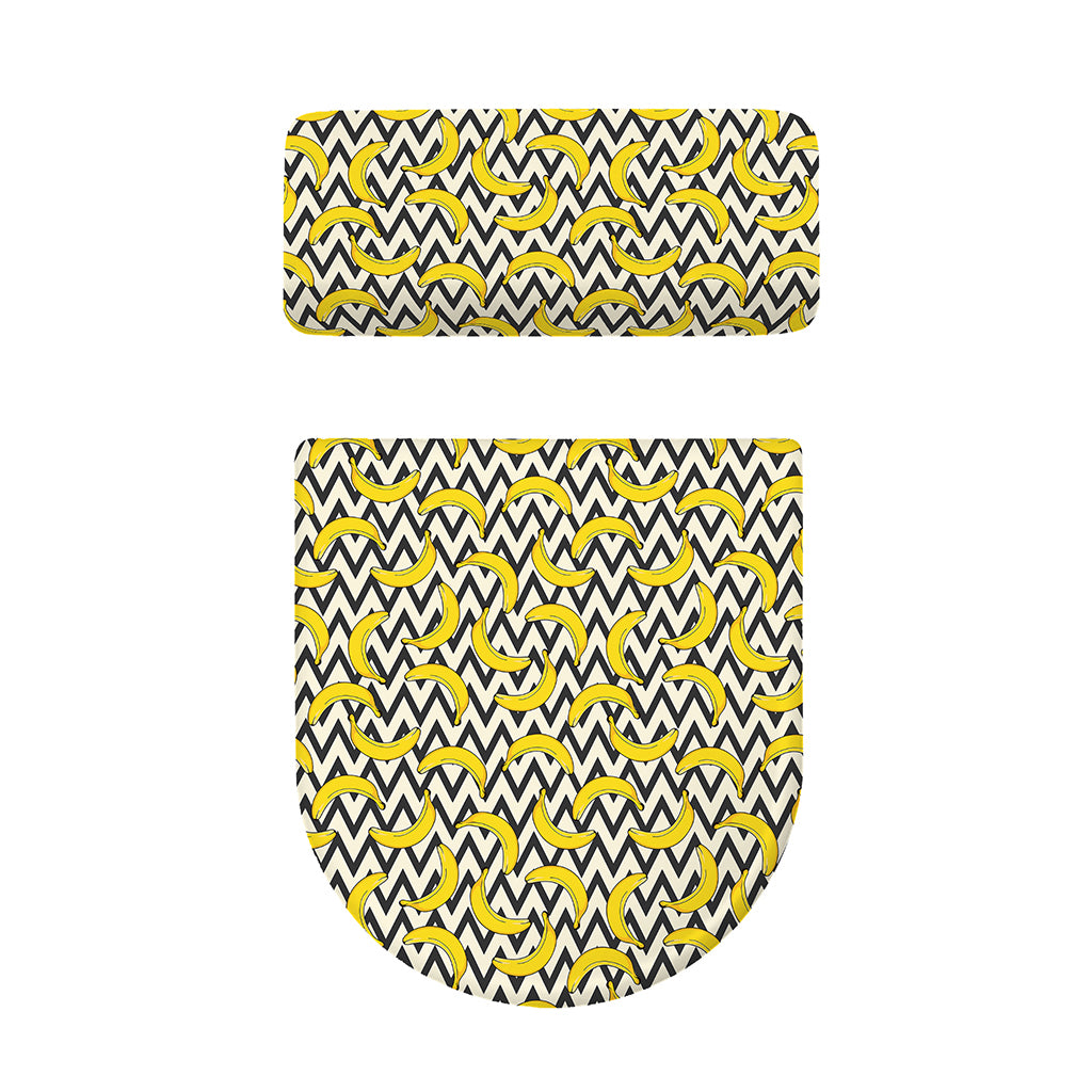 Zigzag Banana Pattern Print Toilet Lid And Tank Cover Set