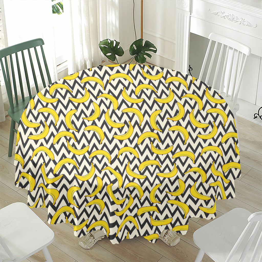 Zigzag Banana Pattern Print Waterproof Round Tablecloth
