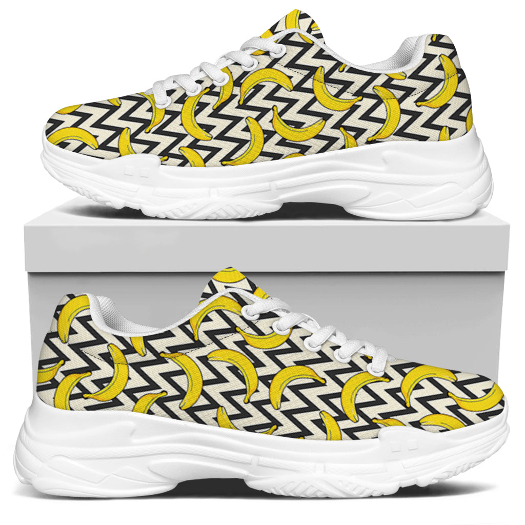 Zigzag Banana Pattern Print White Chunky Shoes
