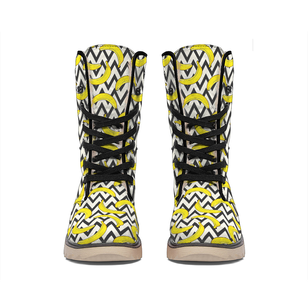 Zigzag Banana Pattern Print Winter Boots