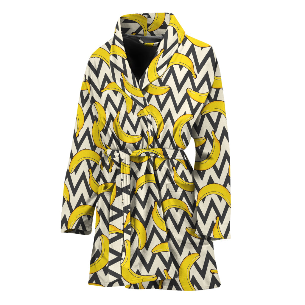 Zigzag Banana Pattern Print Women's Bathrobe