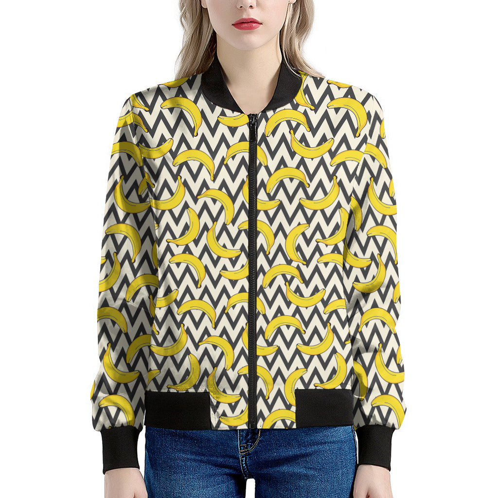 Zigzag Banana Pattern Print Women's Bomber Jacket