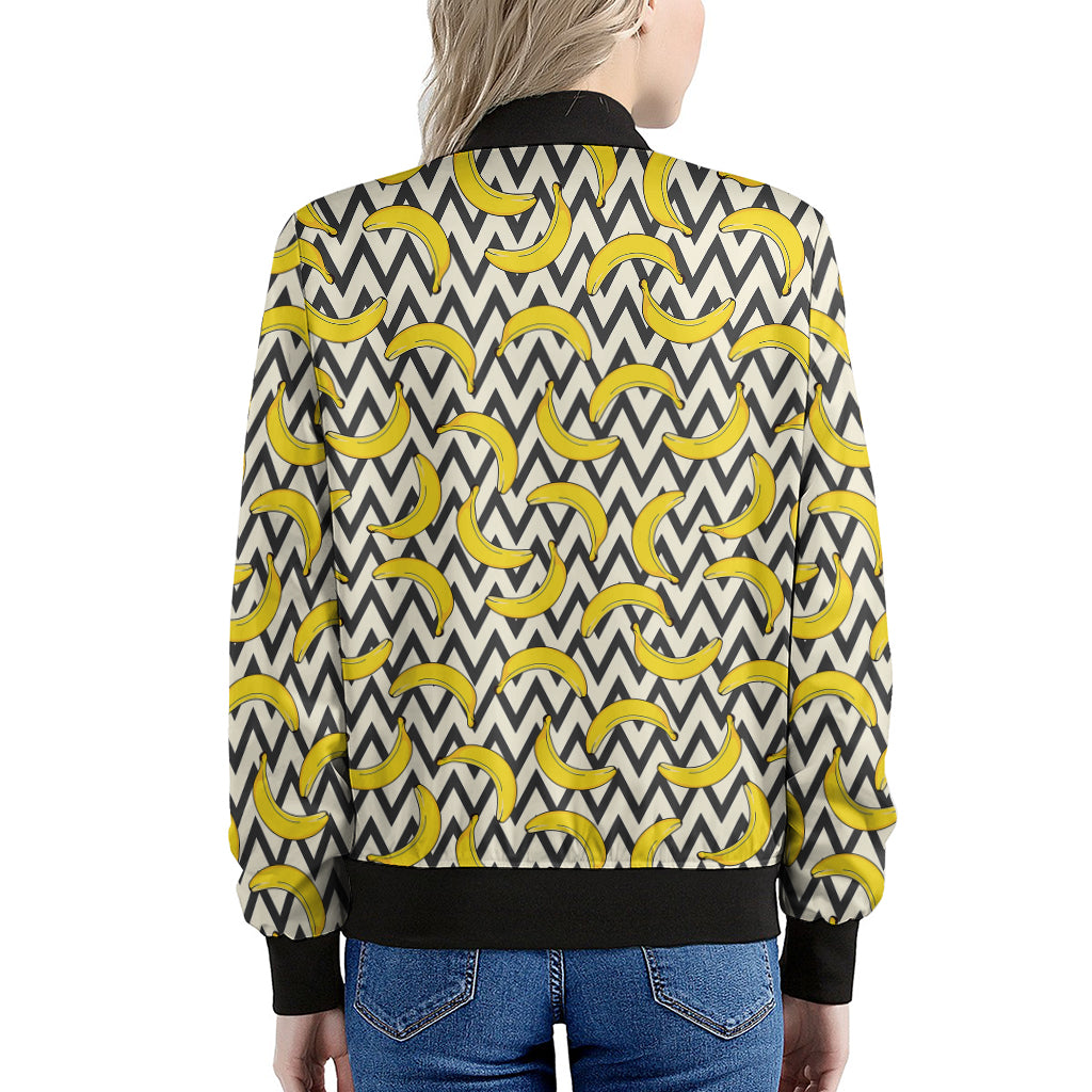Zigzag Banana Pattern Print Women's Bomber Jacket