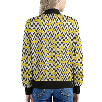 Zigzag Banana Pattern Print Women's Bomber Jacket