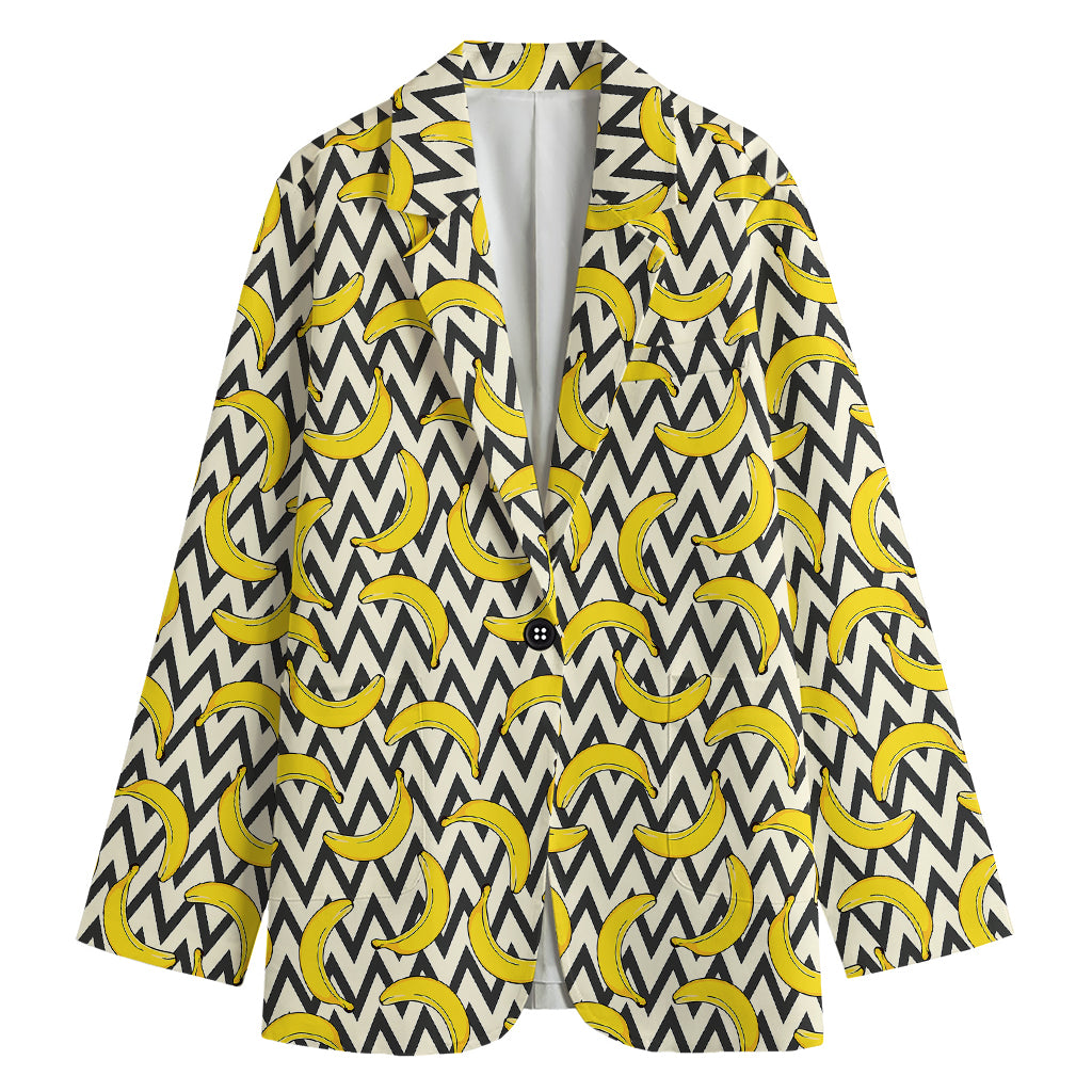 Zigzag Banana Pattern Print Women's Cotton Blazer