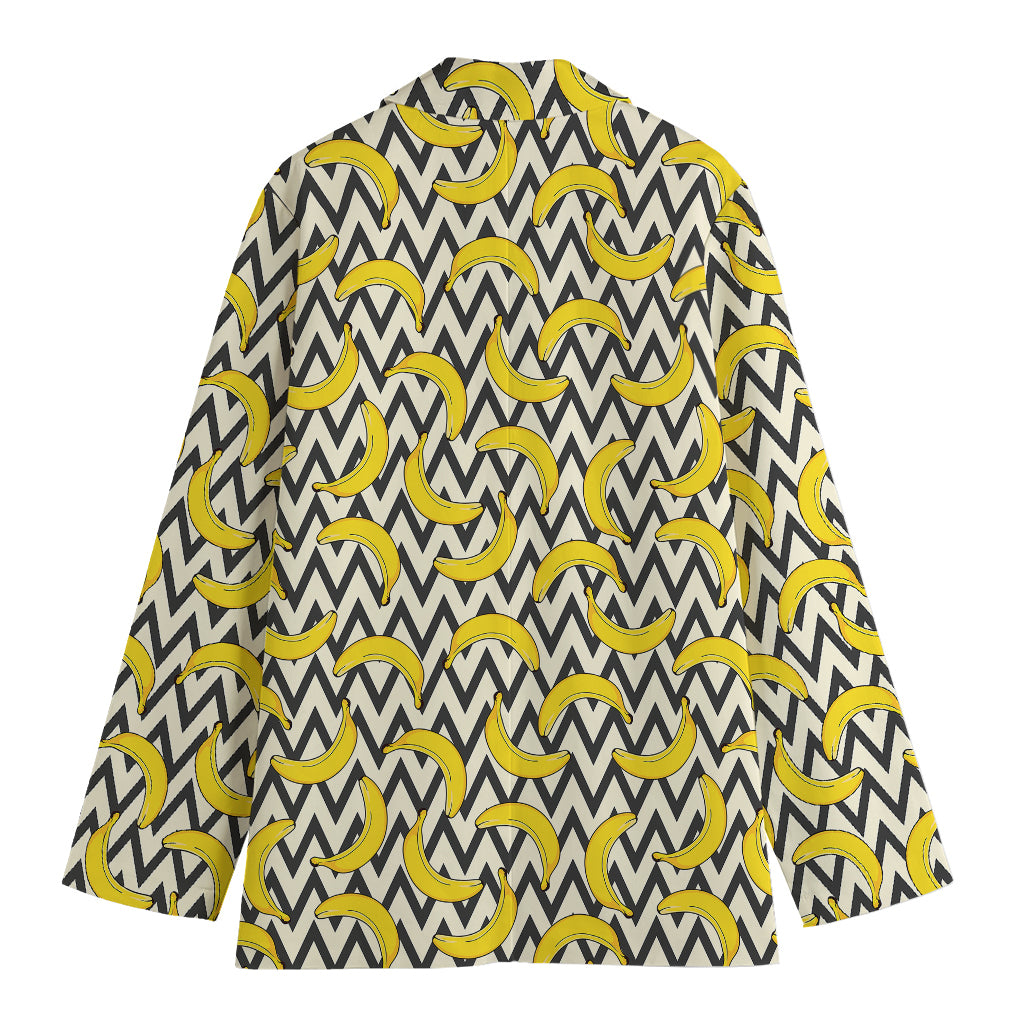 Zigzag Banana Pattern Print Women's Cotton Blazer
