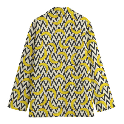 Zigzag Banana Pattern Print Women's Cotton Blazer