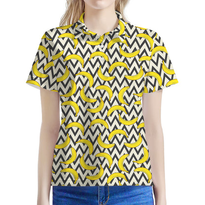 Zigzag Banana Pattern Print Women's Polo Shirt