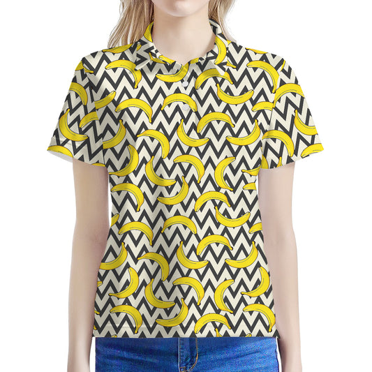 Zigzag Banana Pattern Print Women's Polo Shirt