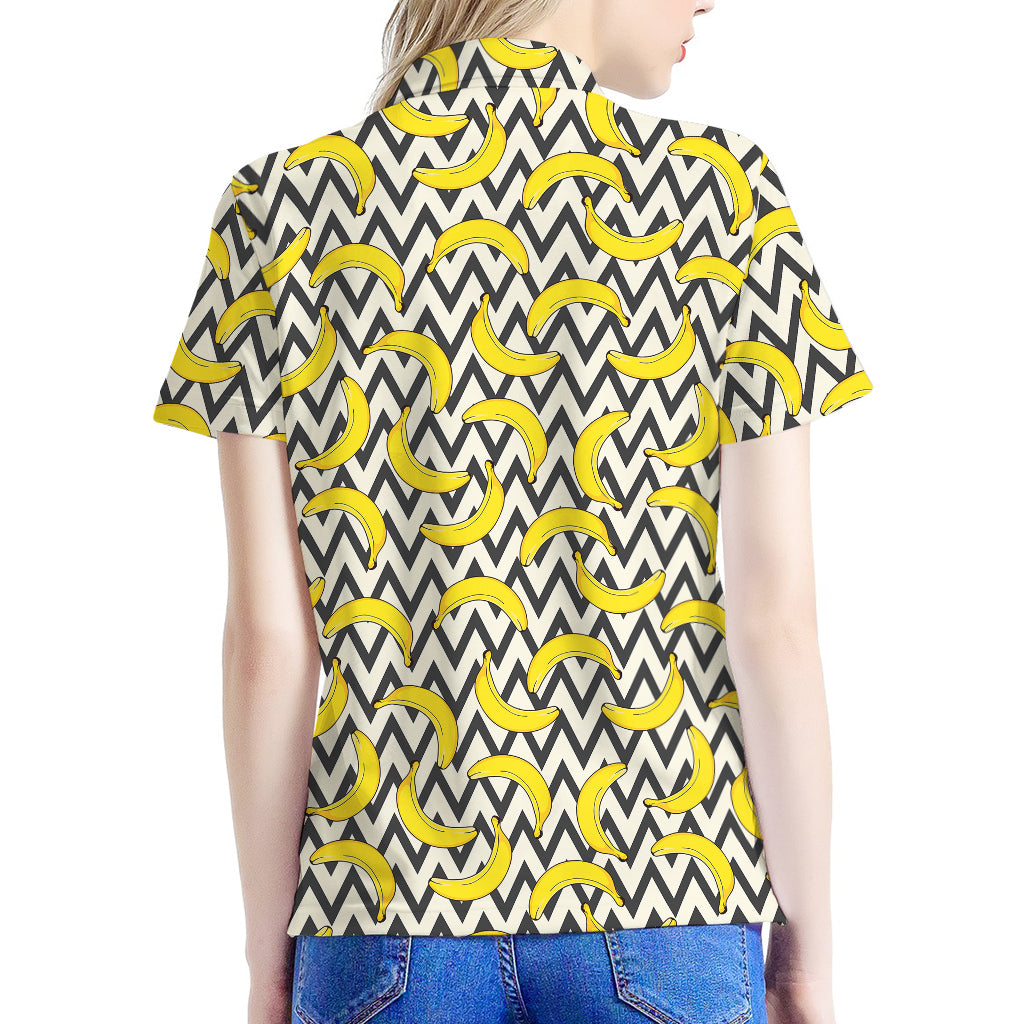 Zigzag Banana Pattern Print Women's Polo Shirt
