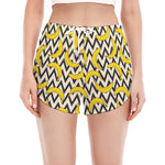 Zigzag Banana Pattern Print Women's Split Running Shorts