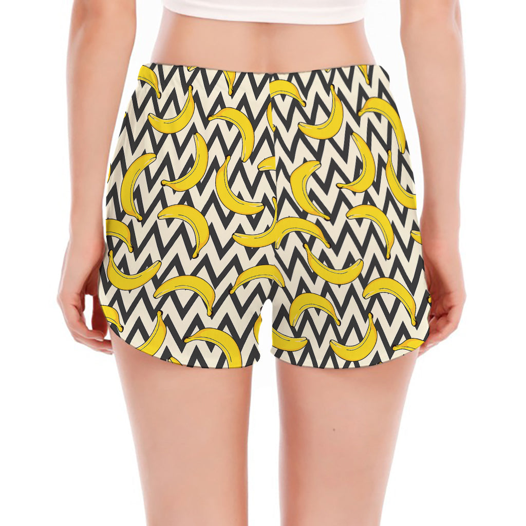 Zigzag Banana Pattern Print Women's Split Running Shorts