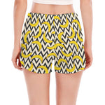 Zigzag Banana Pattern Print Women's Split Running Shorts