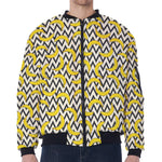 Zigzag Banana Pattern Print Zip Sleeve Bomber Jacket