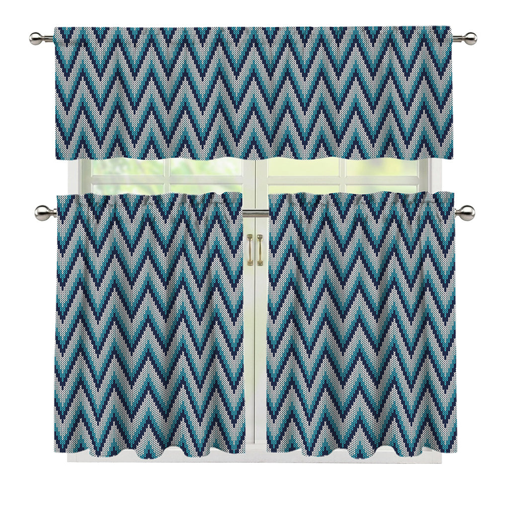 Zigzag Knitted Pattern Print 3 Piece Kitchen Curtains