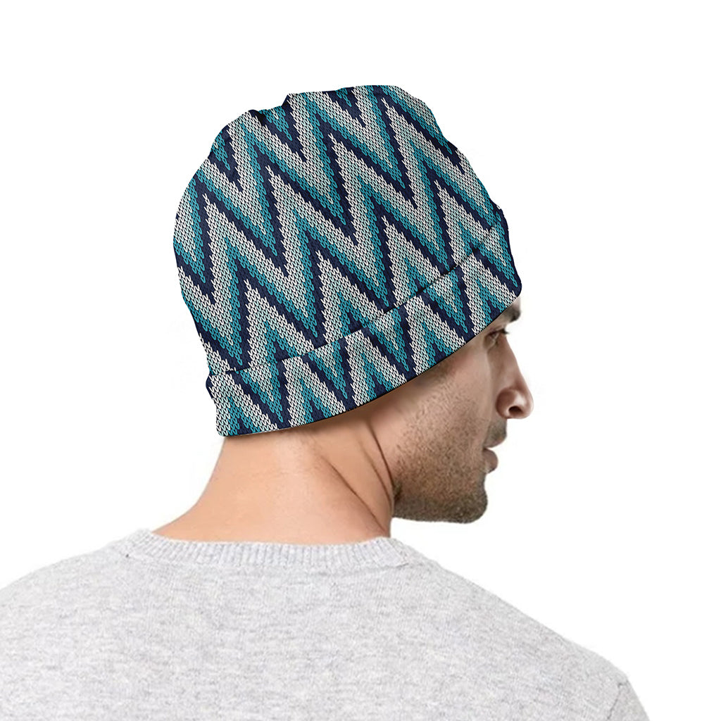 Zigzag Knitted Pattern Print Beanie