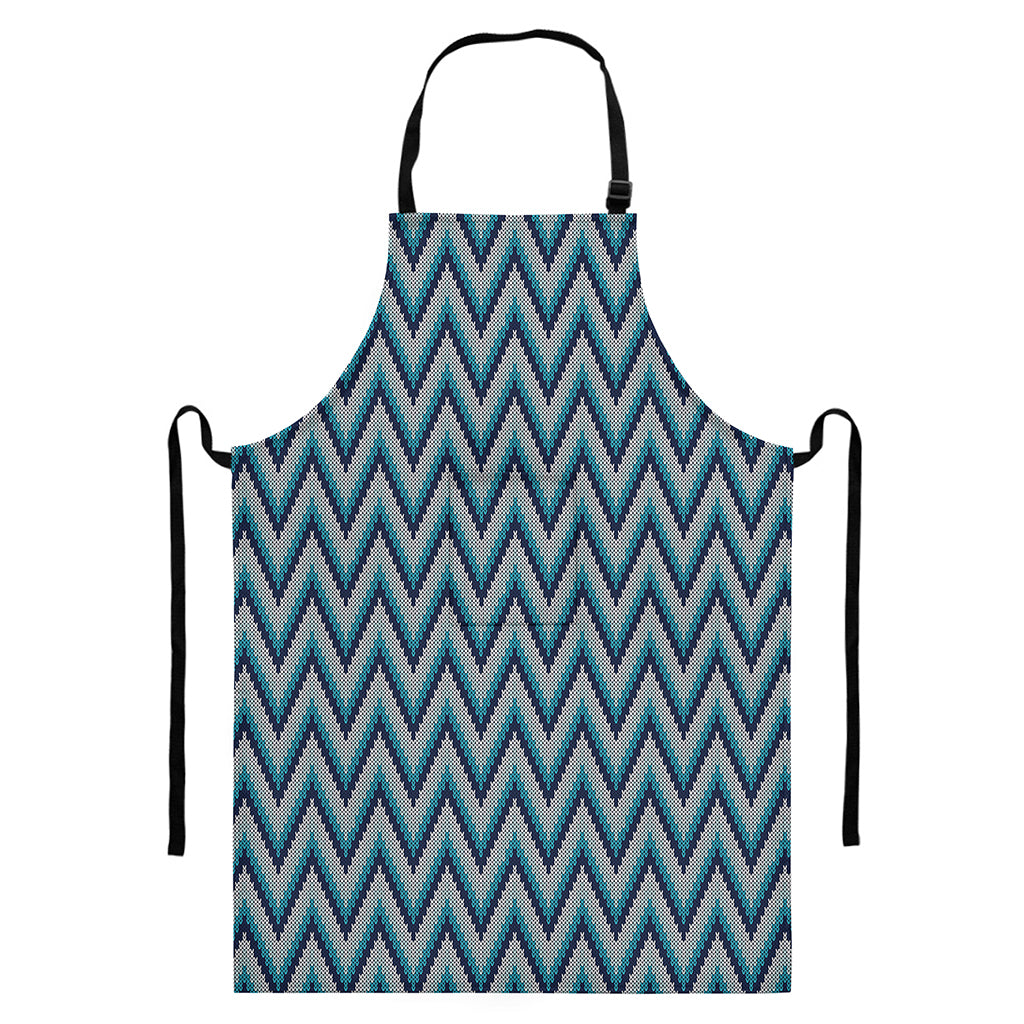 Zigzag Knitted Pattern Print Bib Apron With Pocket
