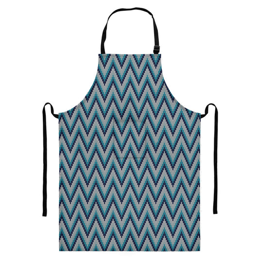 Zigzag Knitted Pattern Print Bib Apron With Pocket