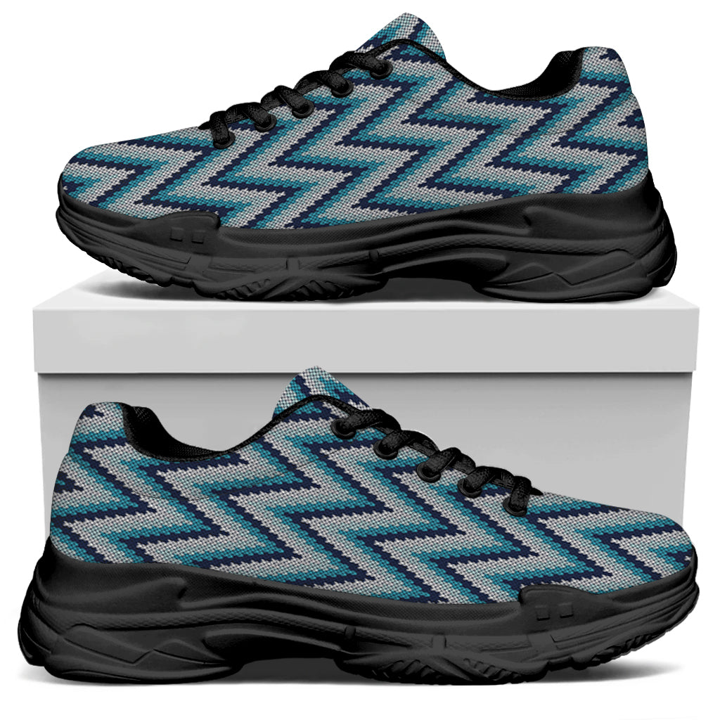 Zigzag Knitted Pattern Print Black Chunky Shoes