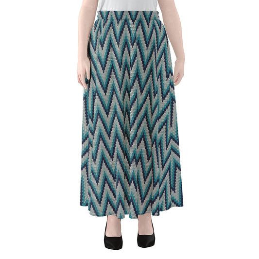 Zigzag Knitted Pattern Print Chiffon Maxi Skirt