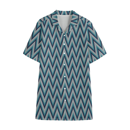 Zigzag Knitted Pattern Print Cotton Hawaiian Shirt