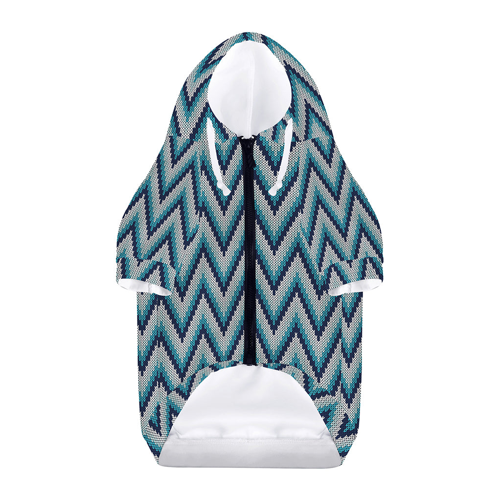 Zigzag Knitted Pattern Print Dog Zip Up Hoodie