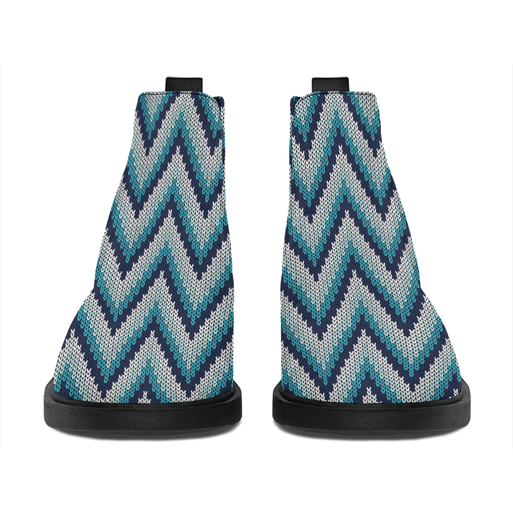 Zigzag Knitted Pattern Print Flat Ankle Boots