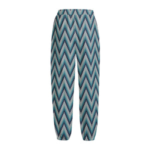 Zigzag Knitted Pattern Print Fleece Lined Knit Pants