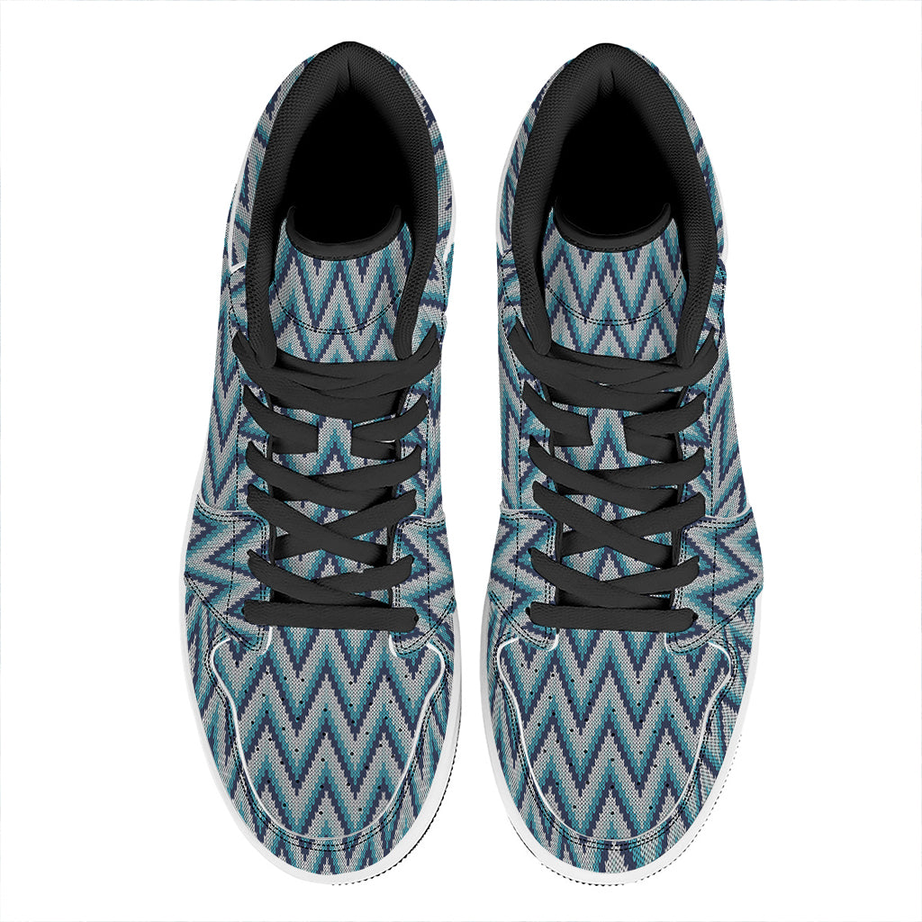 Zigzag Knitted Pattern Print High Top Leather Sneakers