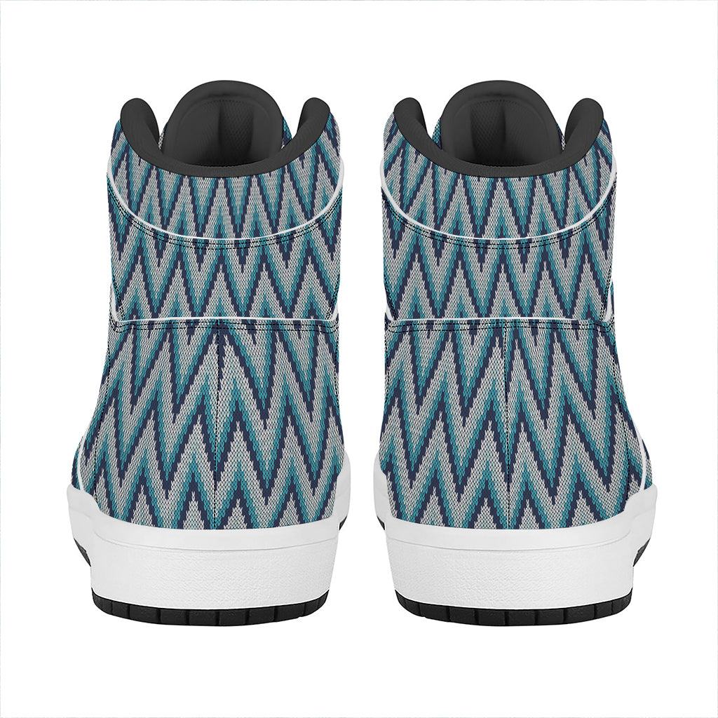 Zigzag Knitted Pattern Print High Top Leather Sneakers
