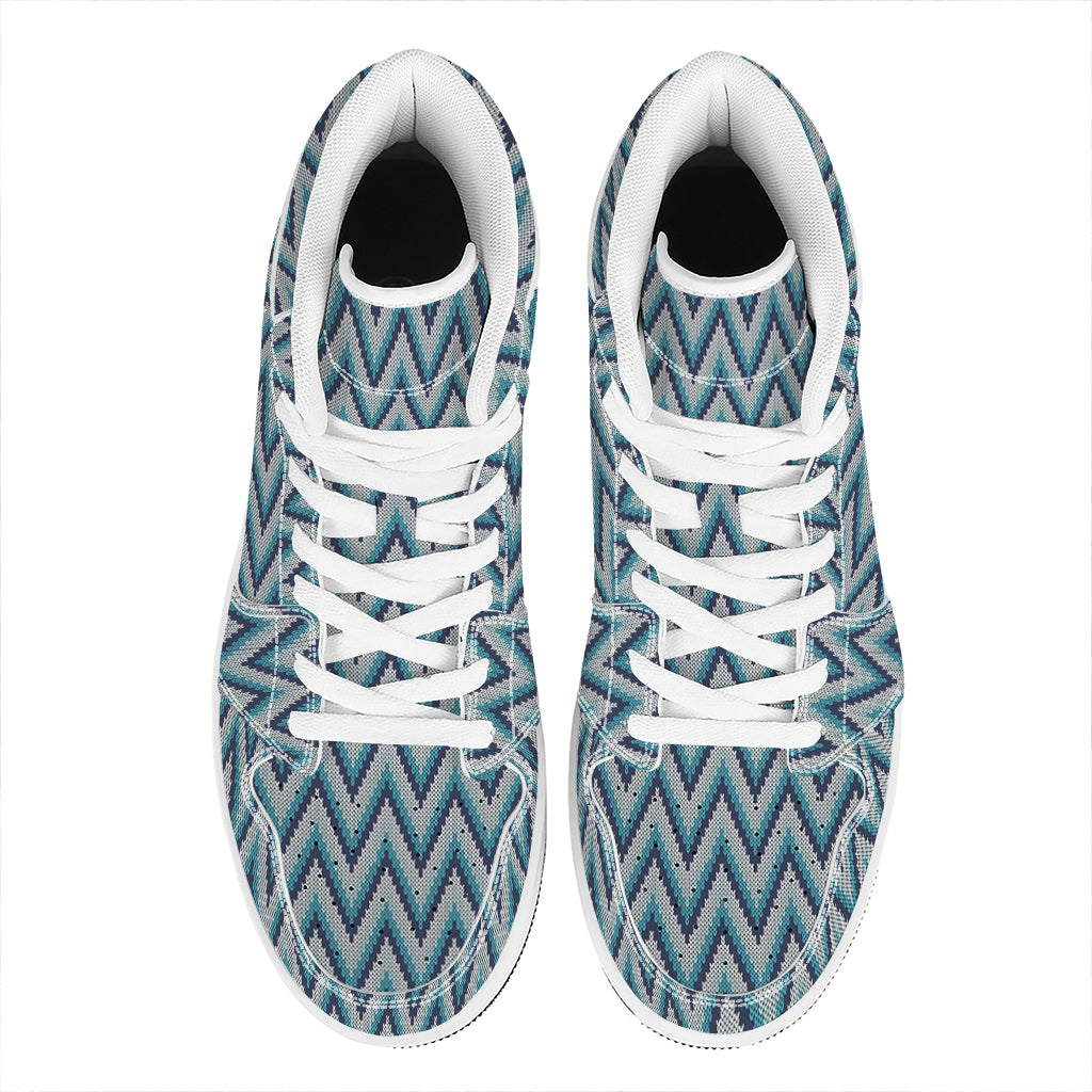 Zigzag Knitted Pattern Print High Top Leather Sneakers