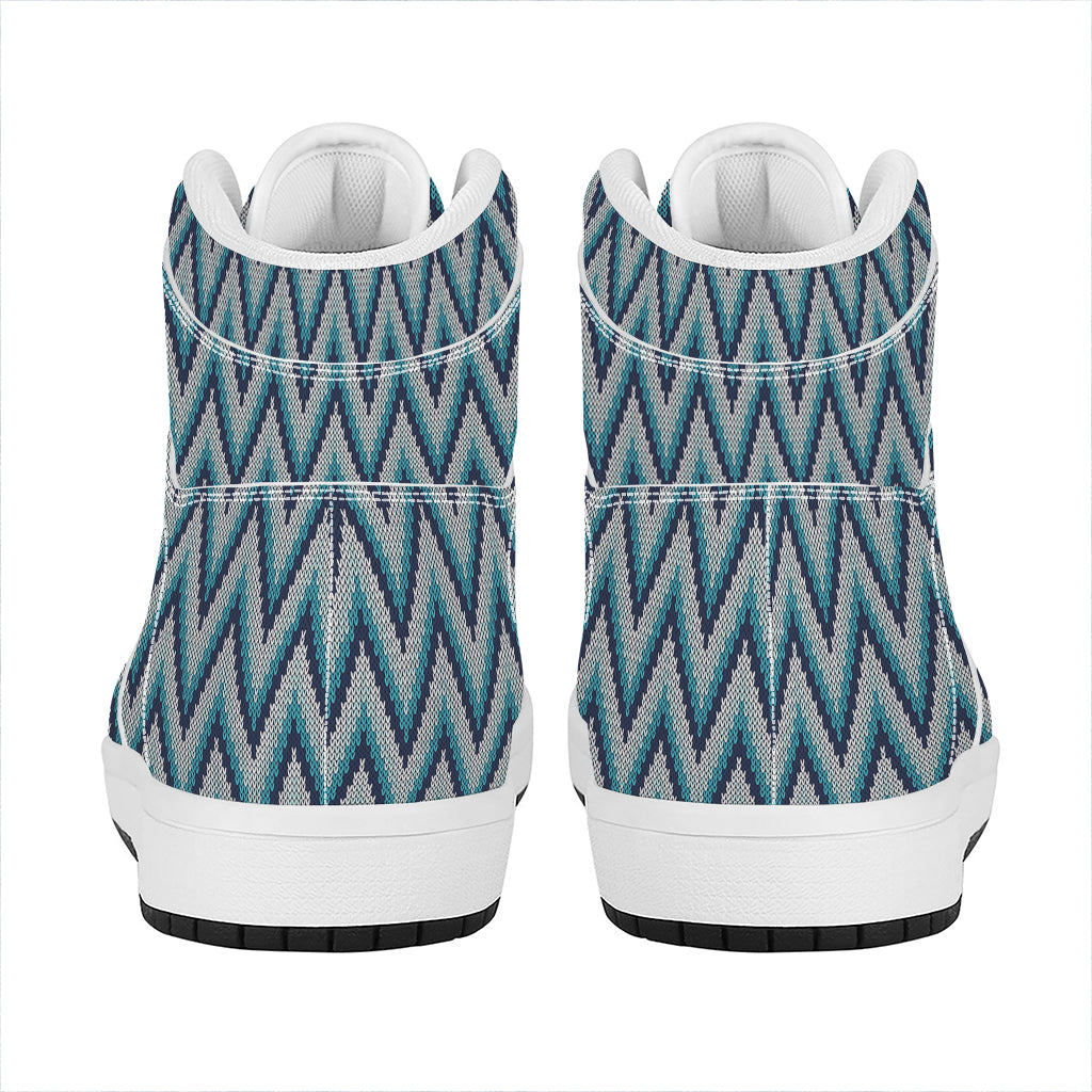 Zigzag Knitted Pattern Print High Top Leather Sneakers