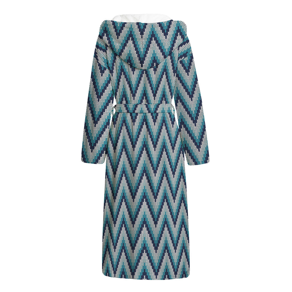 Zigzag Knitted Pattern Print Hooded Bathrobe