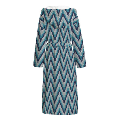 Zigzag Knitted Pattern Print Hooded Bathrobe
