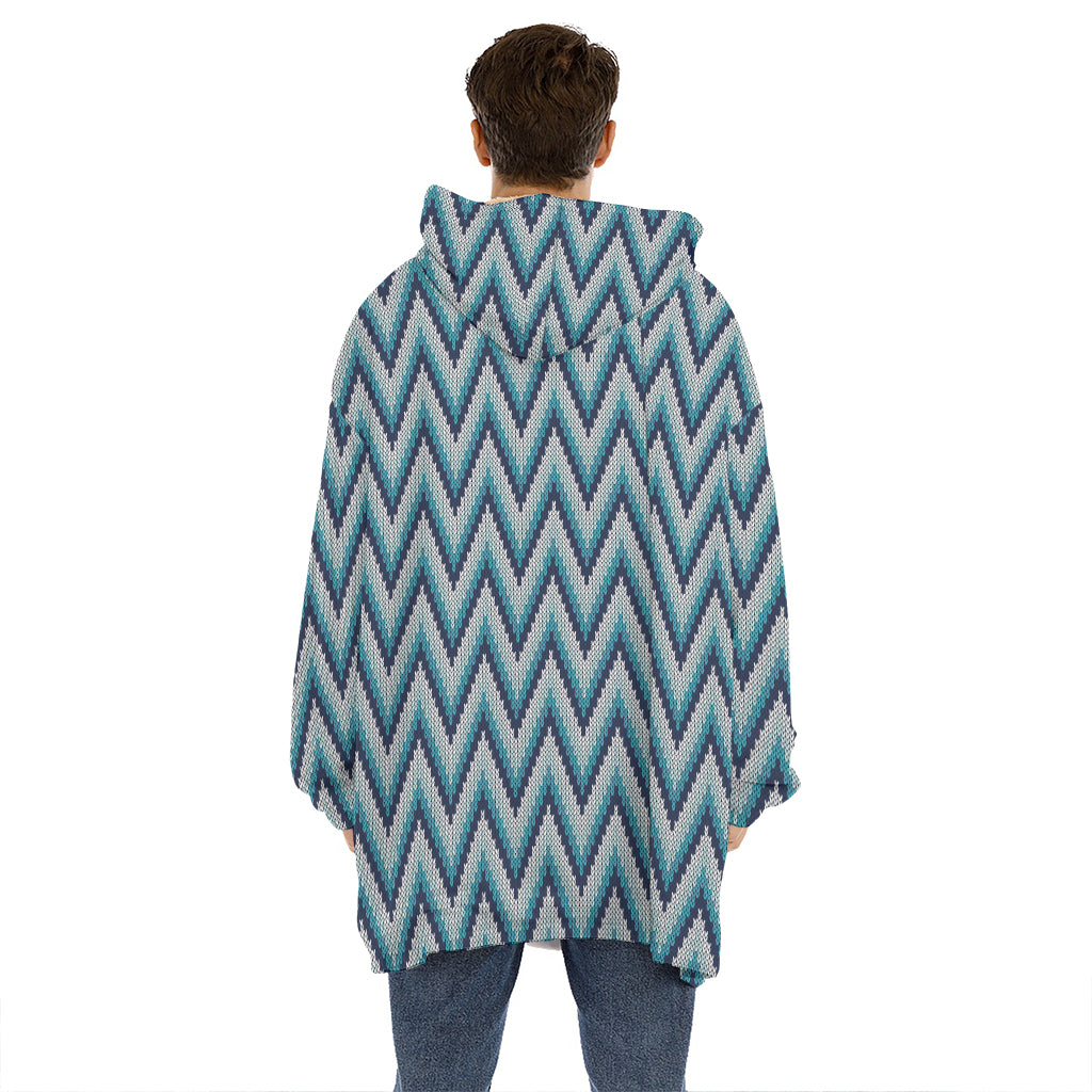 Zigzag Knitted Pattern Print Hoodie Blanket