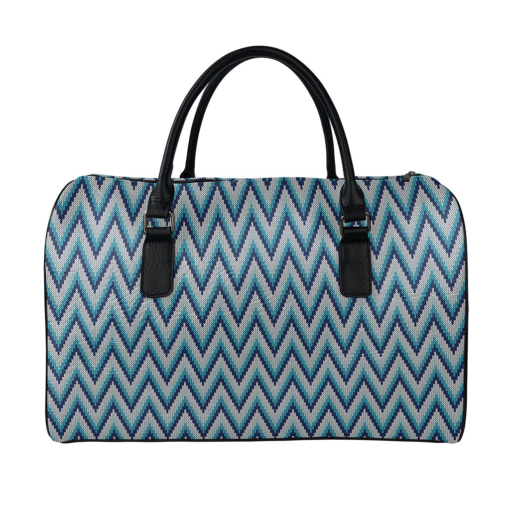 Zigzag Knitted Pattern Print Leather Duffle Bag