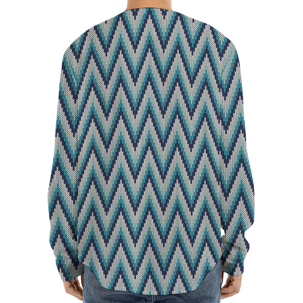 Zigzag Knitted Pattern Print Long Sleeve Baseball Jersey