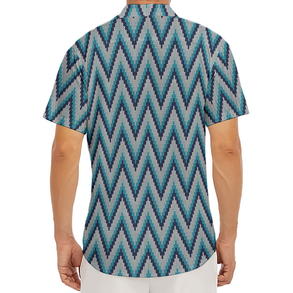 Zigzag Knitted Pattern Print Men's Deep V-Neck Shirt