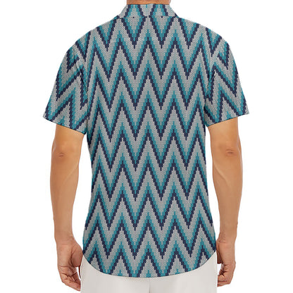 Zigzag Knitted Pattern Print Men's Deep V-Neck Shirt